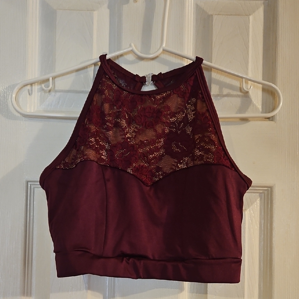 Red Sleeveless Embellished Crop Tank Top